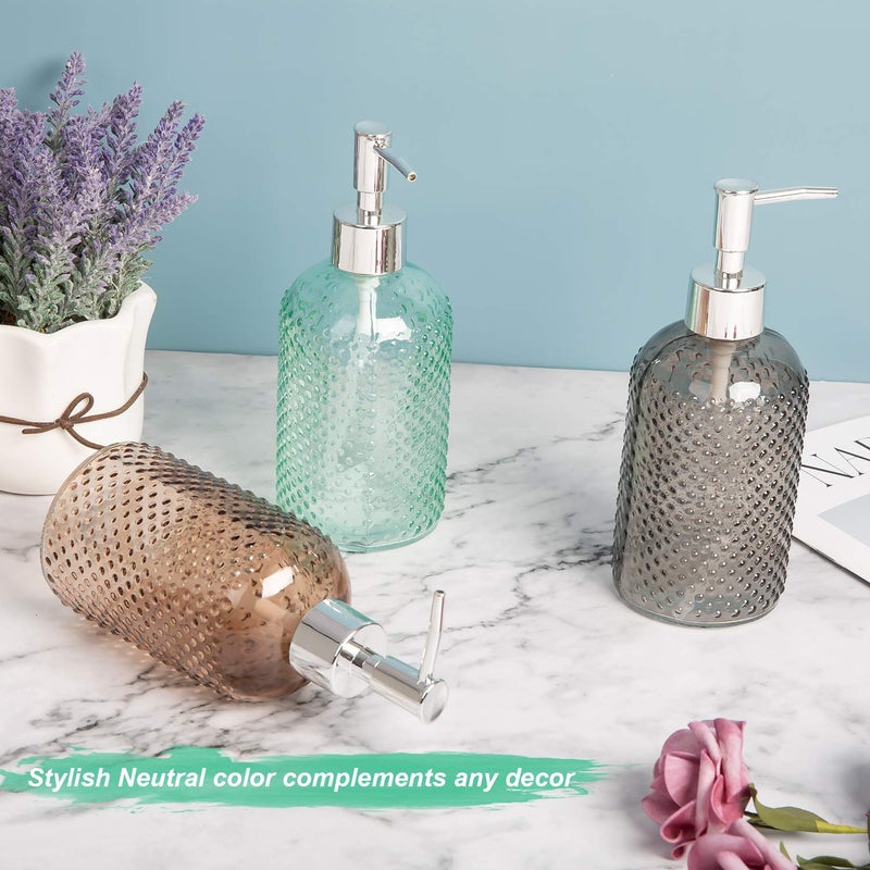 Cutiset 3 Pack Assorted Glass 15 Ounce Lotion Soap Dispenser Bottle with Pump for Bathroom, Kitchen - Image 4